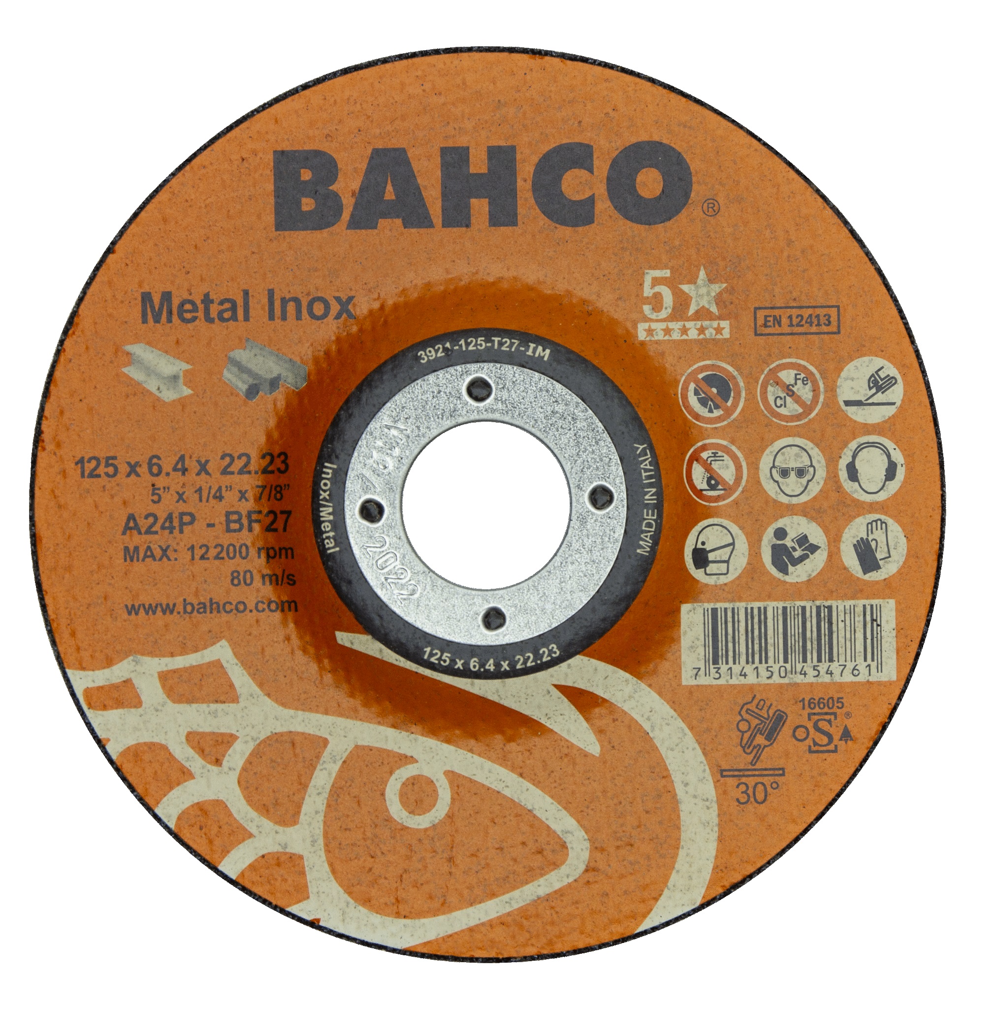 Slipskiva Bahco Metal Inox; 125x6,4 mm