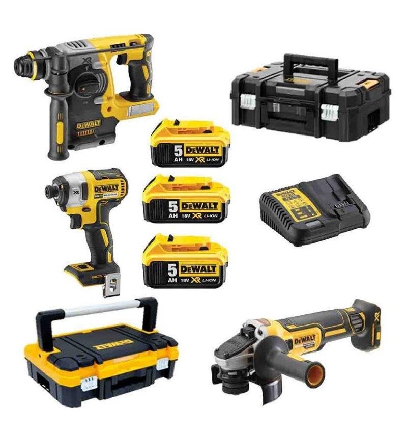 Verktygspaket DeWalt DCK305P3T-QW (DCH273 + DCG405N + DCF887N); 18 V; 3x5,0 Ah batt.