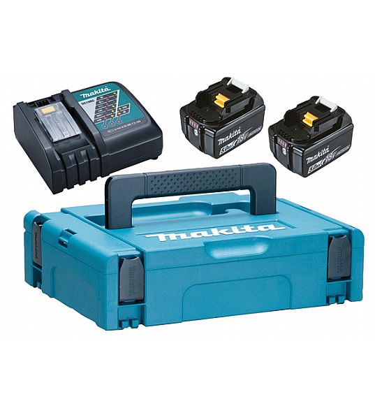 Batteri Makita 197624-2; 18 V; 2x5,0 Ah; Li-ion + laddare DC18RC + väska