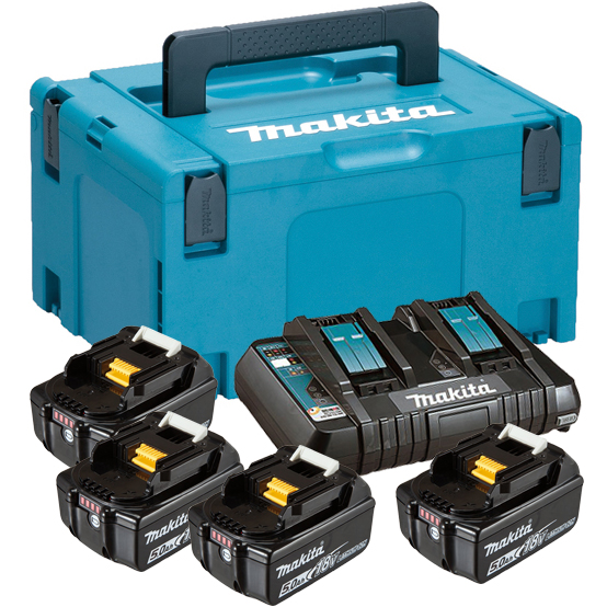 Tillbehörsset Makita Powerpack; 18V; 4x5,0 Ah + DC18RD för 18 V-verktyg