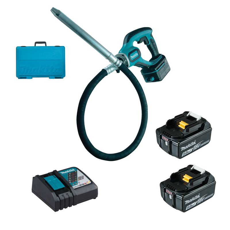 Djupgående cementvibrator Makita DVR450RTE; 18 V; 2x5,0 Ah batt.