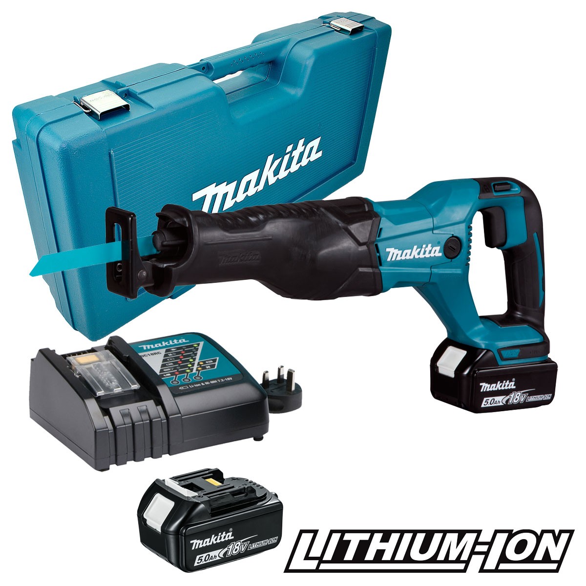 Batteridriven tigersåg Makita DJR186RTE; 18 V; 2x5,0 Ah batt.