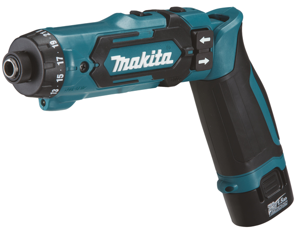 Skruvdragare Makita DF012DSJ; 7,2 V; 2x1,5 Ah batt.