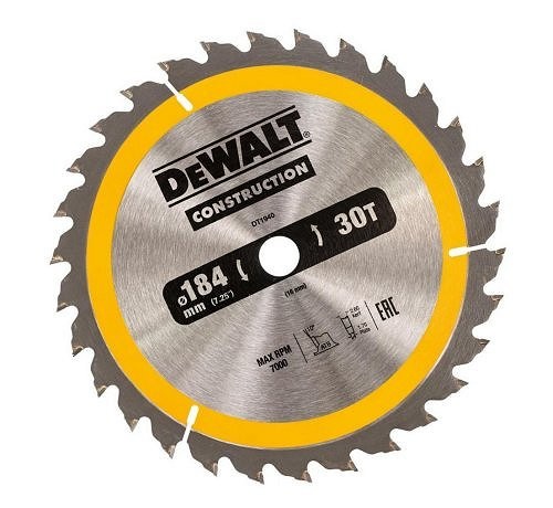 Sågklinga för trä DeWalt; 184x2,6x16,0 mm; Z30; 10°