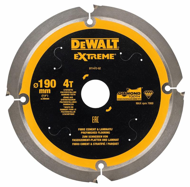 Sågklinga för fibercement DeWalt; 190x1,8x30,0 mm; Z4; 12°