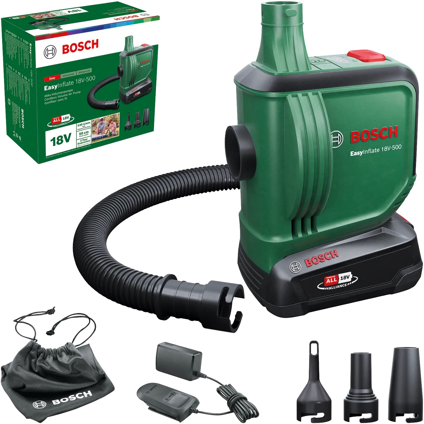 Sladdlös luftpump Bosch EasyInflate 18V-500; 18 V; 1x2,0 Ah batt.