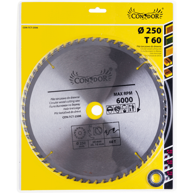 Sågklinga för trä Condor CON-TCT-2506; 250 mm; Z60