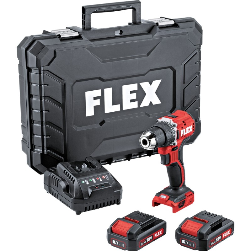 Skruvdragare/borr Flex DD 2G 18.0-EC LD/2.5 Set; 18 V; 2x2,5 Ah batt.