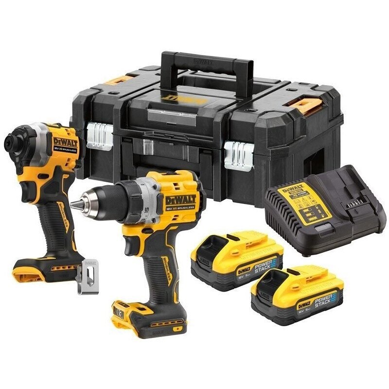 Verktygspaket DeWalt DCK2051E2T-QW (DCD800 + DCF850); 18 V; 2x1,7 Ah batt.