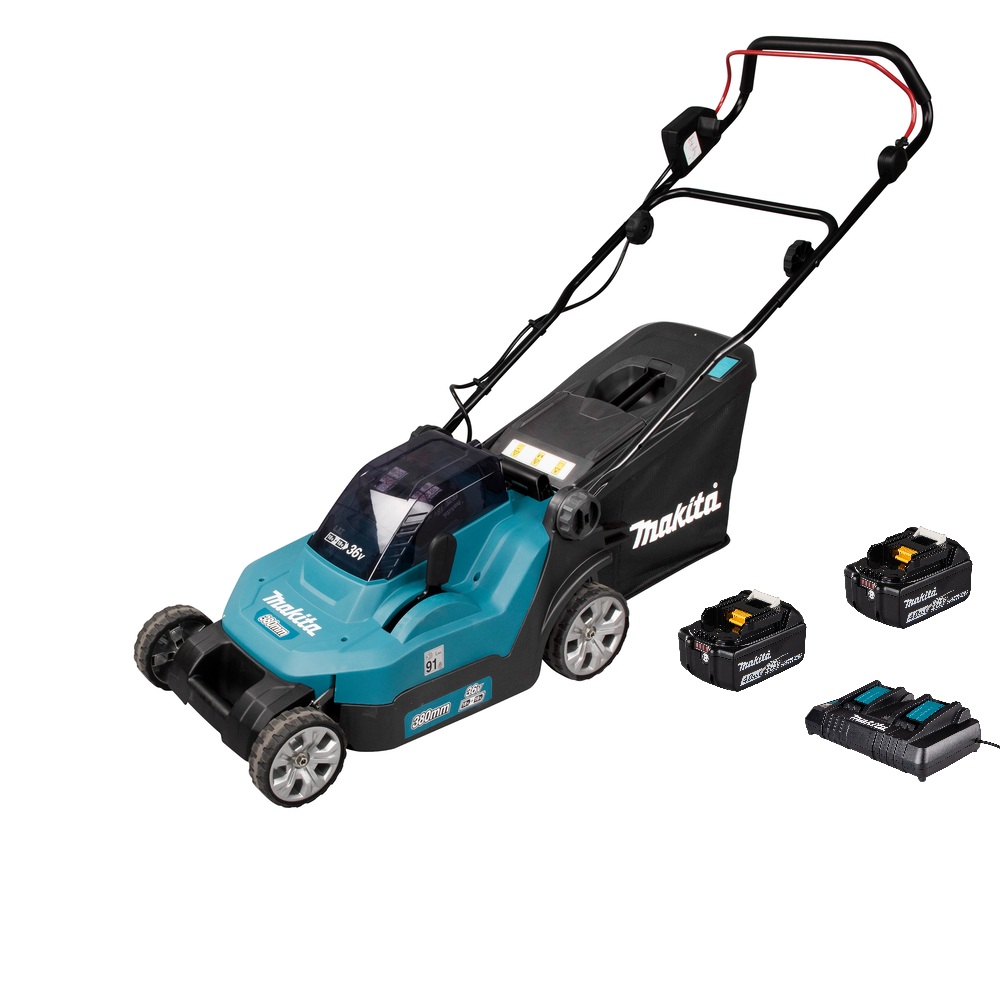 Batteridriven gräsklippare Makita DLM382PM2; 2x18 V; 2x4,0 Ah batt.
