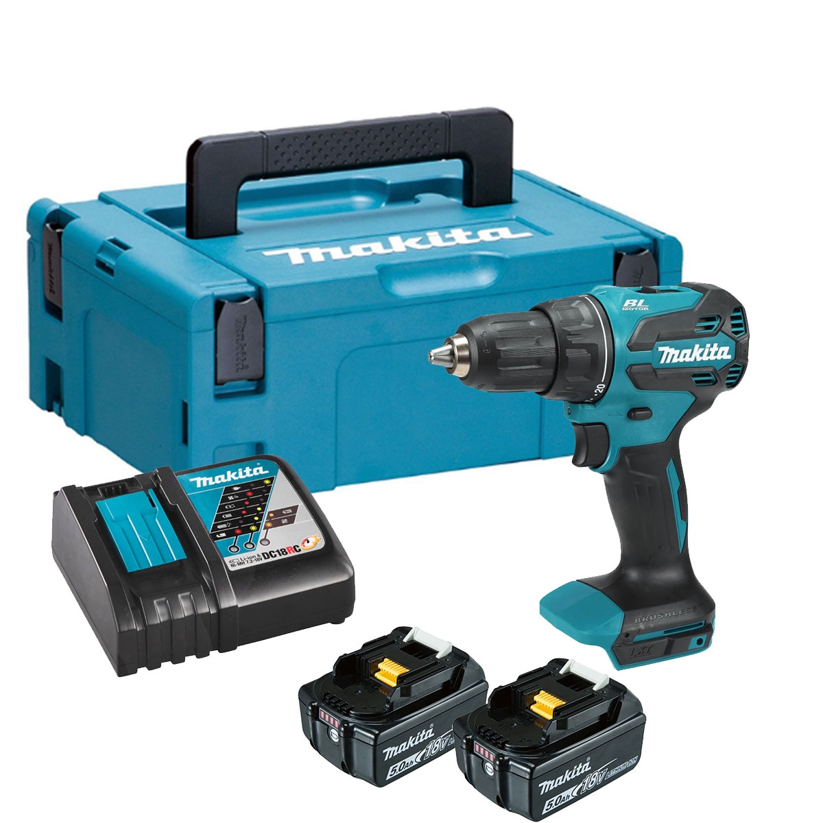 Skruvdragare/borr Makita DDF490RTJ; 18 V; 2x5,0 Ah batt.