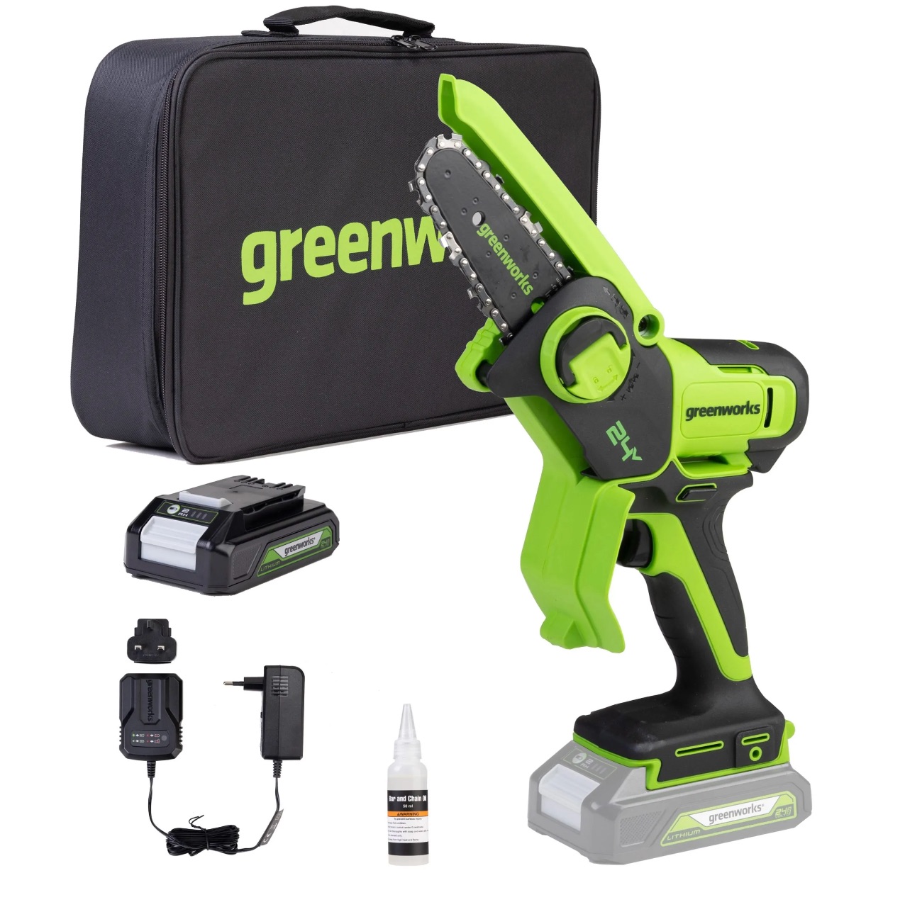 Elkedjesåg Greenworks G24MCS10K2; 24 V; 1x2,0 Ah batt.