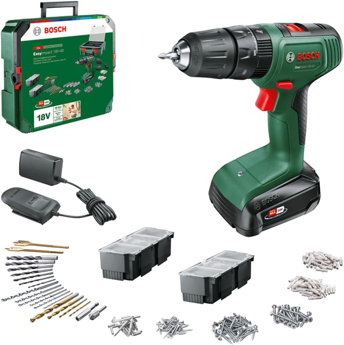 Slagskruvdragare / borr Bosch EasyImpact 18V-40; 18 V; 1x1,5 A batt. + tillbehör