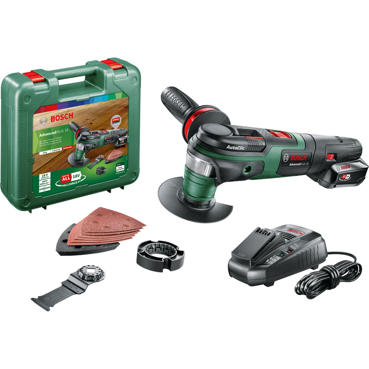 Flerfunktionsverktyg Bosch AdvancedMulti 18; 18 V; 1x2,5 Ah batt. + tillbehör