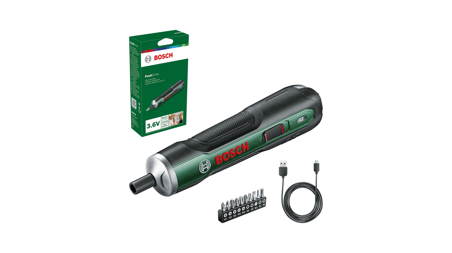 Skruvdragare Bosch PushDrive; 3,6 V; 1x1,5 Ah batt.