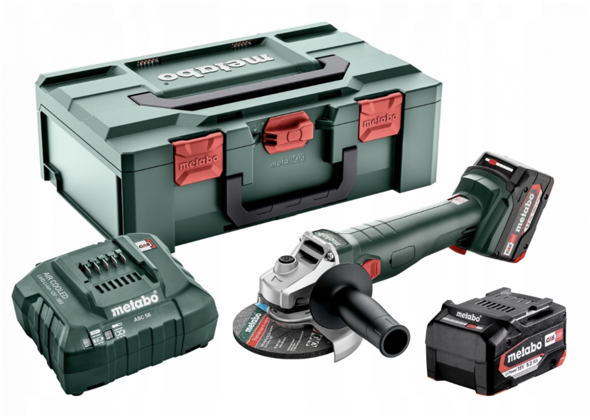 Vinkelslip Metabo W 18 L 9-125 Quick; 18 V; 2x5,2 Ah batt.