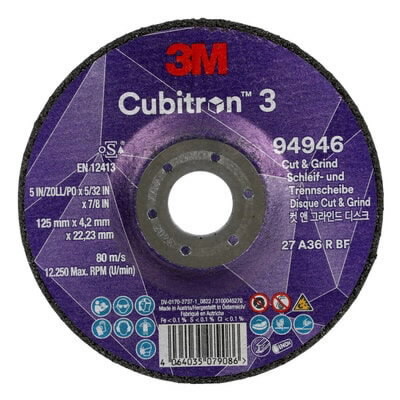 Skär-, slipskiva 3M Cubitron 3 A36 R BF; 125x4,2 mm