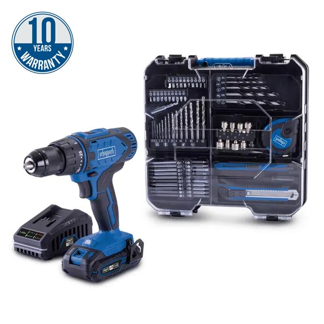 Skruvdragare/borr Scheppach C-DTB74/1-X; 20 V; 1x2,0 Ah batt. + universaltillbehörssats