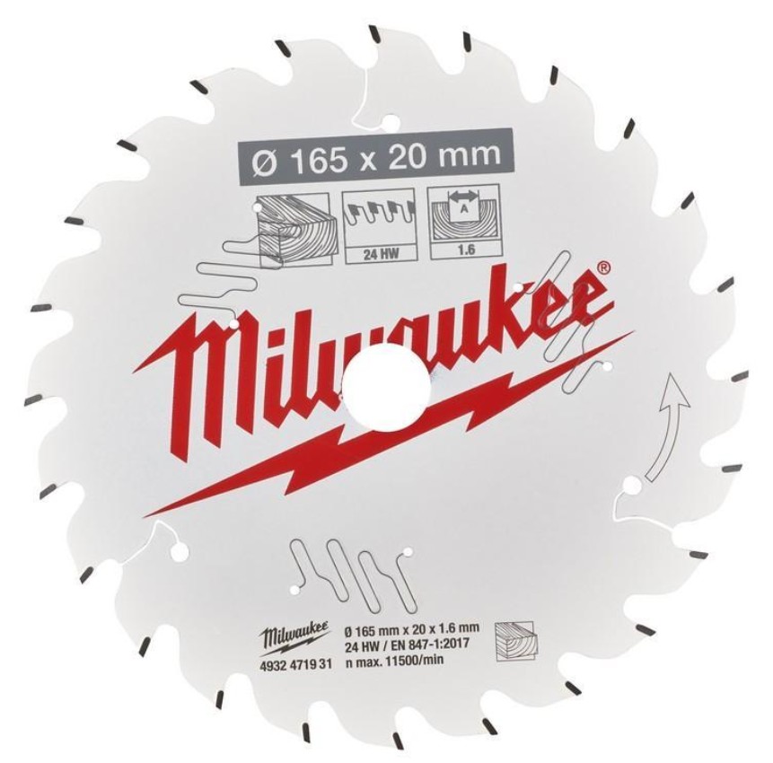 Sågklinga för trä Milwaukee 4932471931; 165x20 mm; Z24