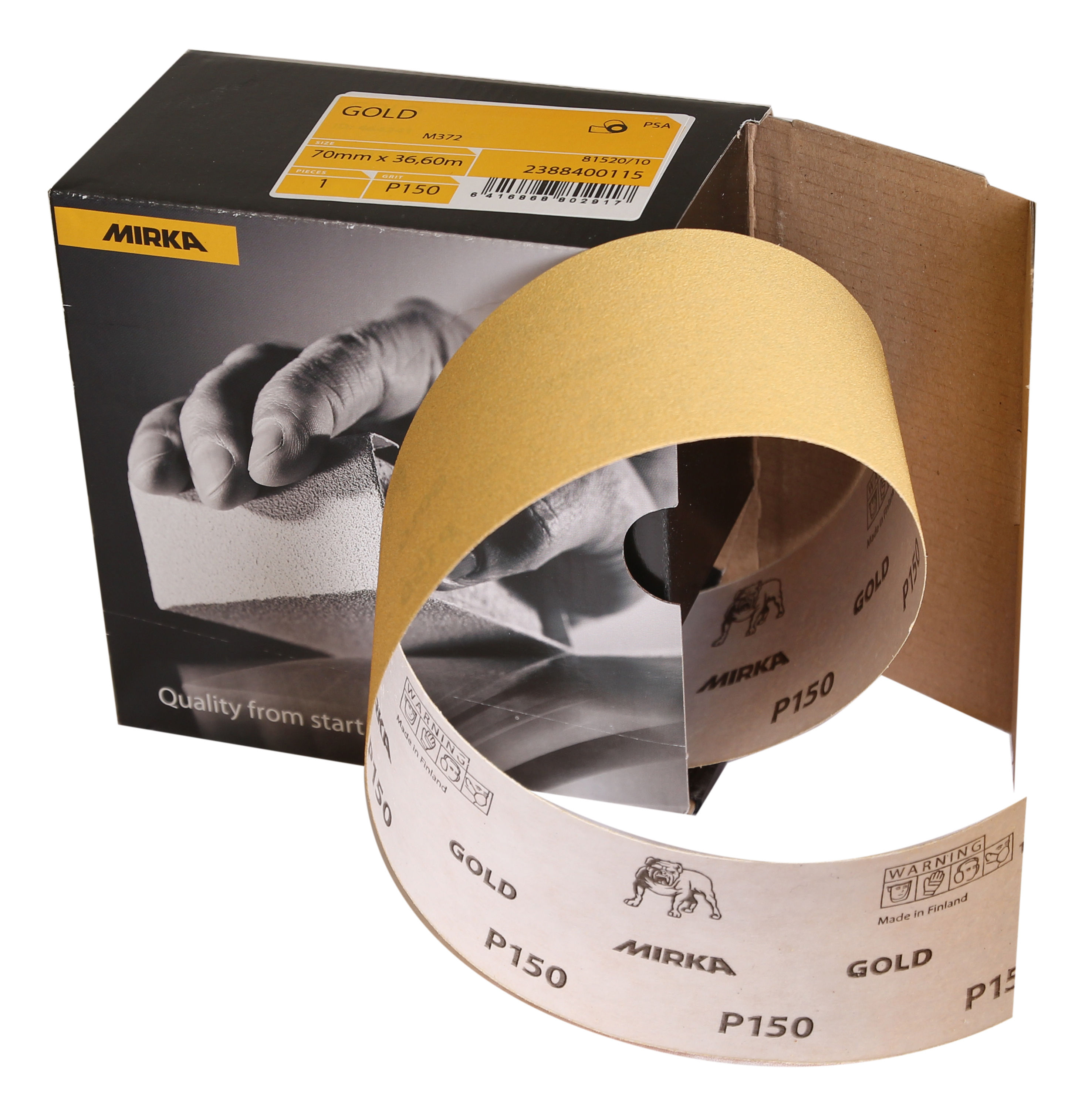 Sandpappersrulle Mirka 2388400115; 70 mm; 36,6 m; P150