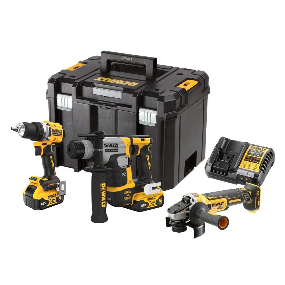 Verktygspaket DeWalt DCK355P2T-QW (DCD800 + DCH172 + DCG405); 18 V; 2x5,0 Ah batt.