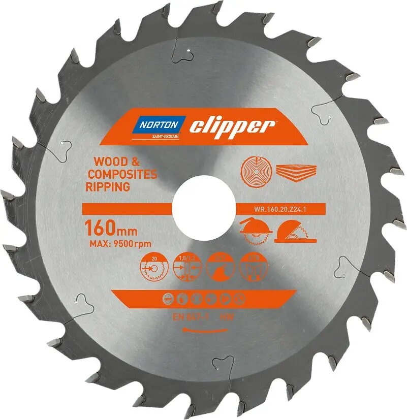 Sågklinga för trä Norton 70184608040; 160 mm; 20 mm; 24T