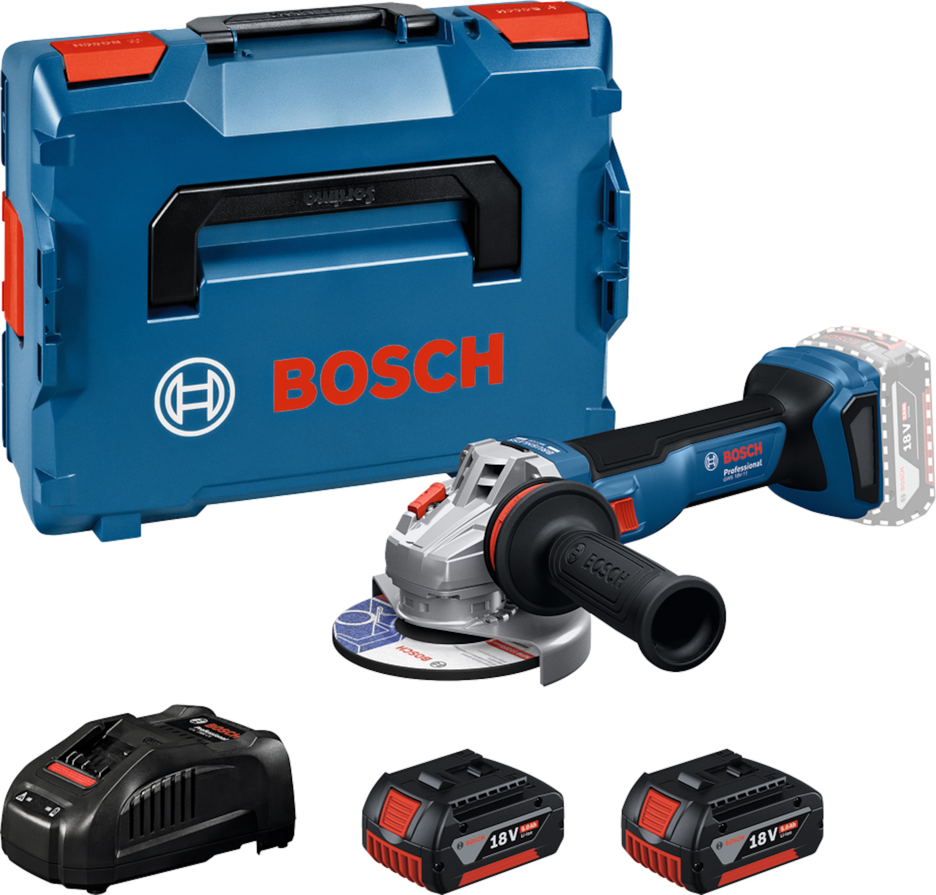 Vinkelslip Bosch GWS 18V-11 Professional; 125 mm; 18 V; 2x5,0 Ah batt. + L-Boxx 136