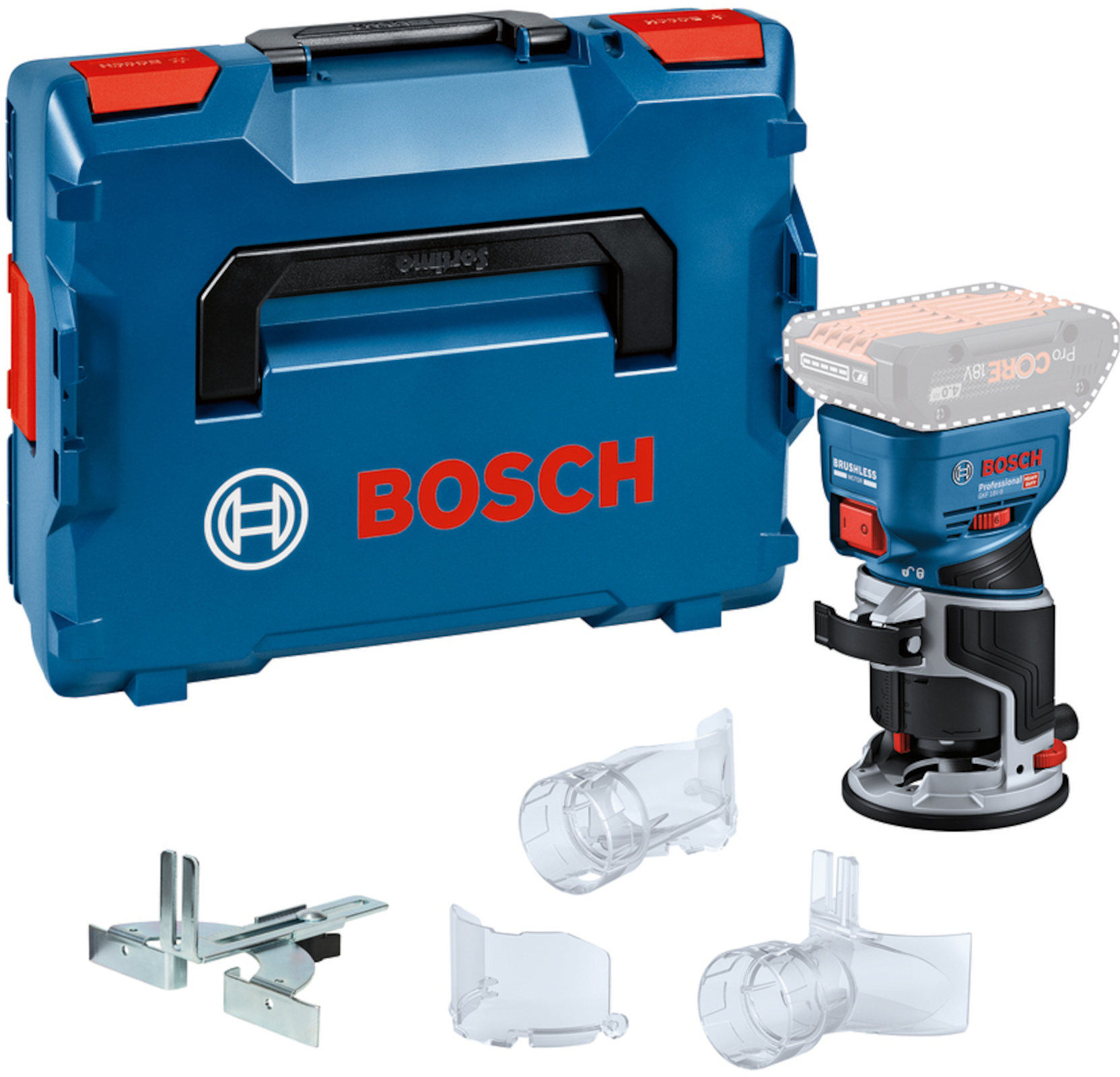 Sladdlös kantfräs Bosch GKF 18V-8 Professional; 18 V (utan batteri och laddare) + L-BOXX 136