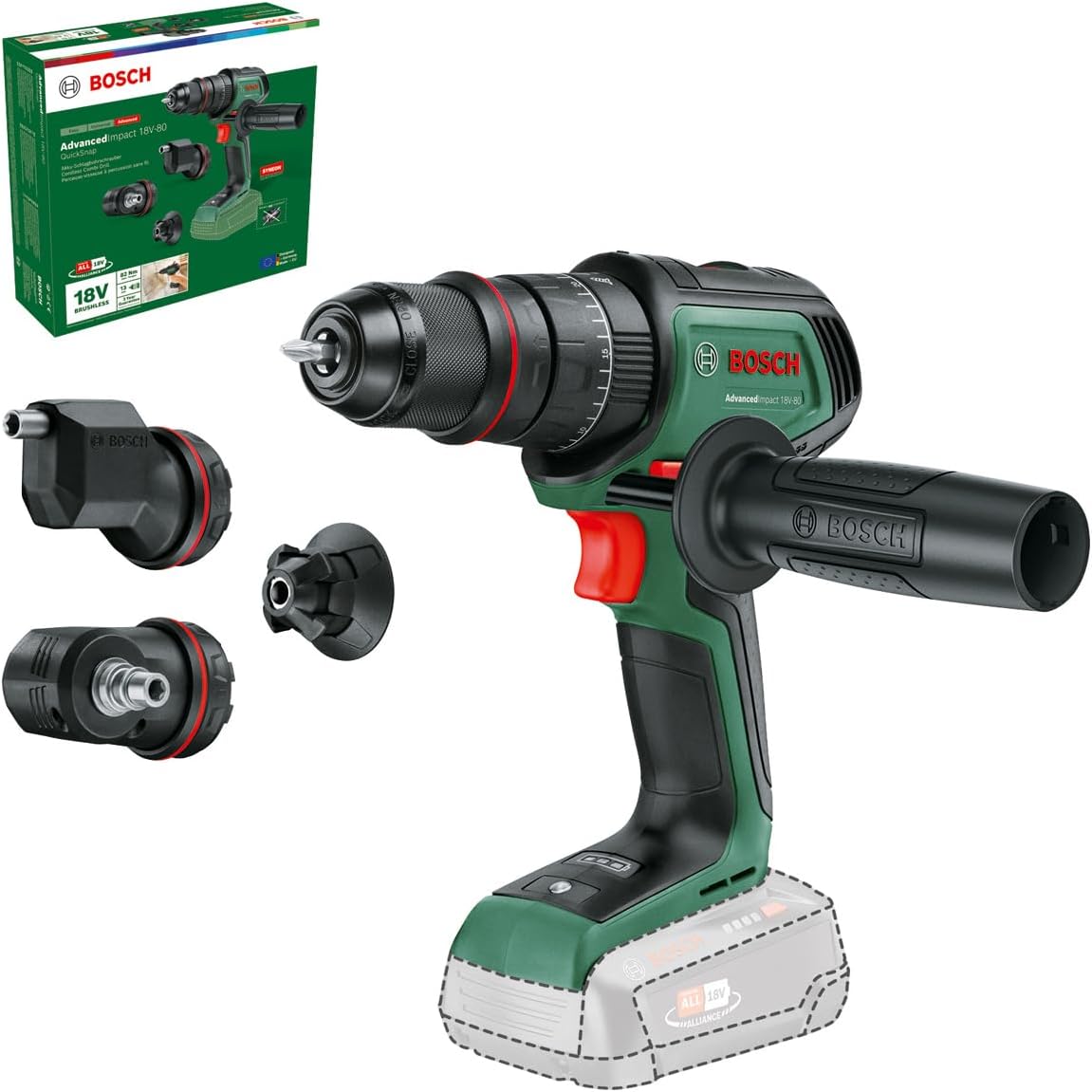 Skruvdragare/borr Bosch AdvancedDrill 18V-80 QuickSnap (utan batteri och laddare); med tillbehör