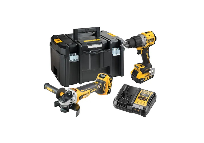 Verktygspaket DeWalt DCK2026P2T-QW (DCD805+DCG405+DCB184+DCB1104); 18 V; 2x5,0 Ah batt.