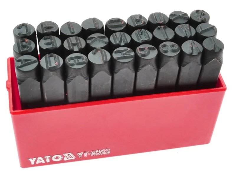 Set av bokstavsstansar Yato YT-6863; 8 mm; 27 st.