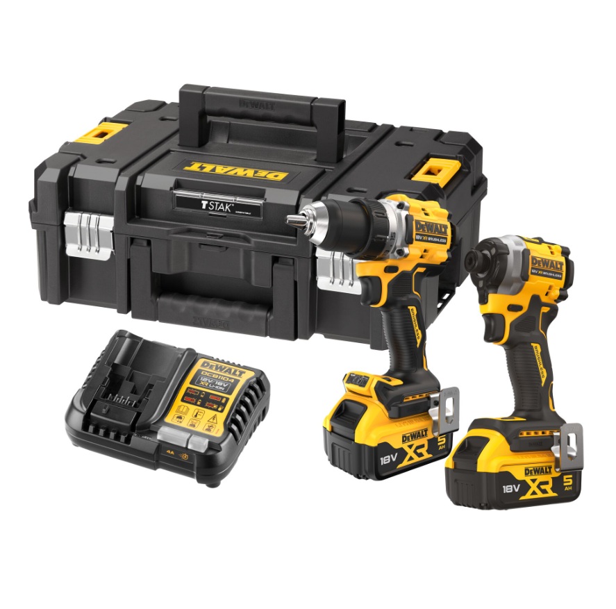 Verktygspaket DeWalt DCK2051P2T-QW (DCD800 + DCF850); 18 V; 2x5,0 Ah batt.