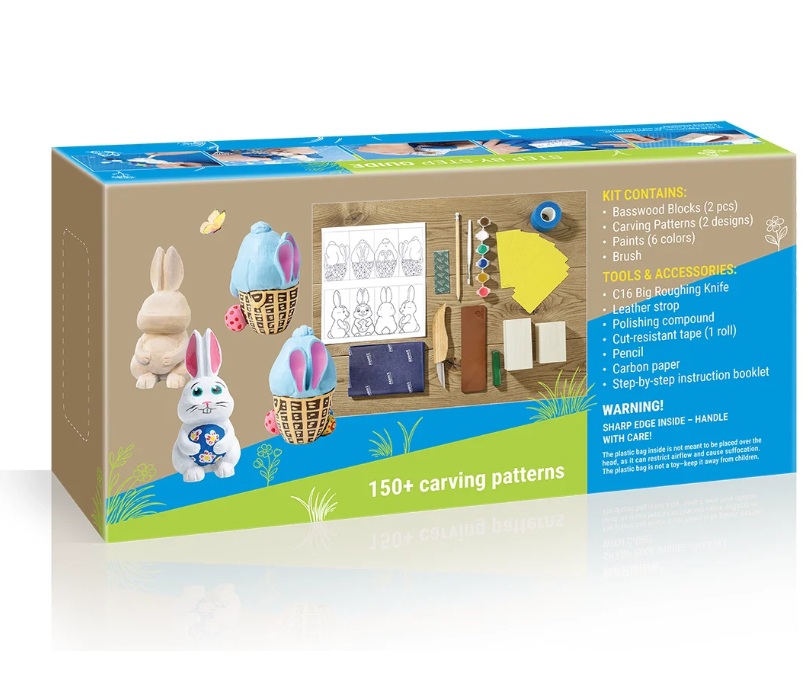 Snideriset BeaverCraft DIY Hoppy Bunnies; 11 st.; för figursnideri för nybörjare
