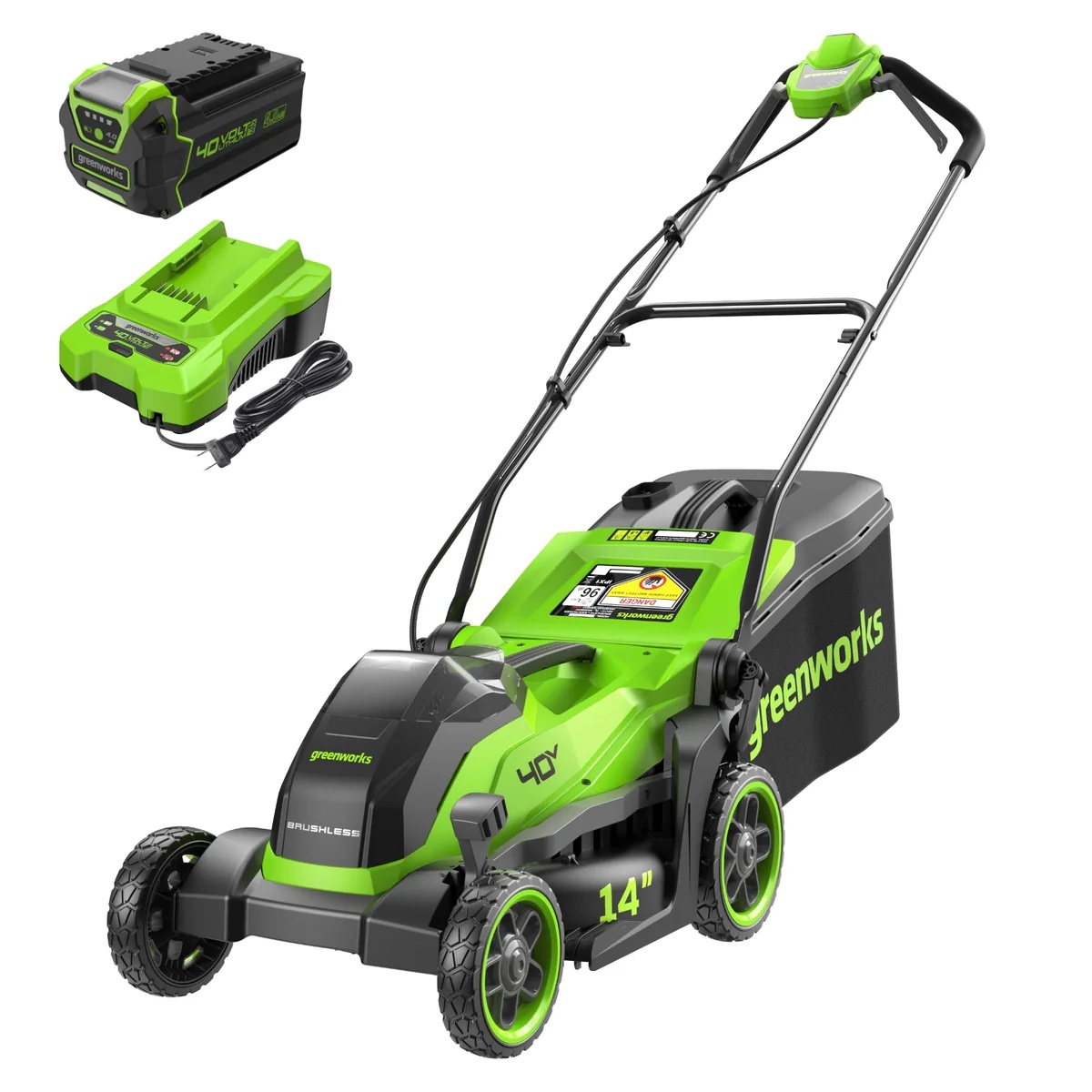 Batteridriven gräsklippare Greenworks MO40L411-01; 40 V; 36 cm; 1x4,0 Ah batt.