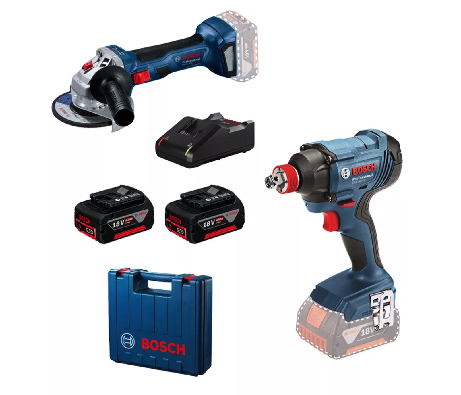 Verktygspaket Bosch 0615990N1U (GDX 180-LI + GWS 180-LI); 18V; 2x4,0 Ah batt.