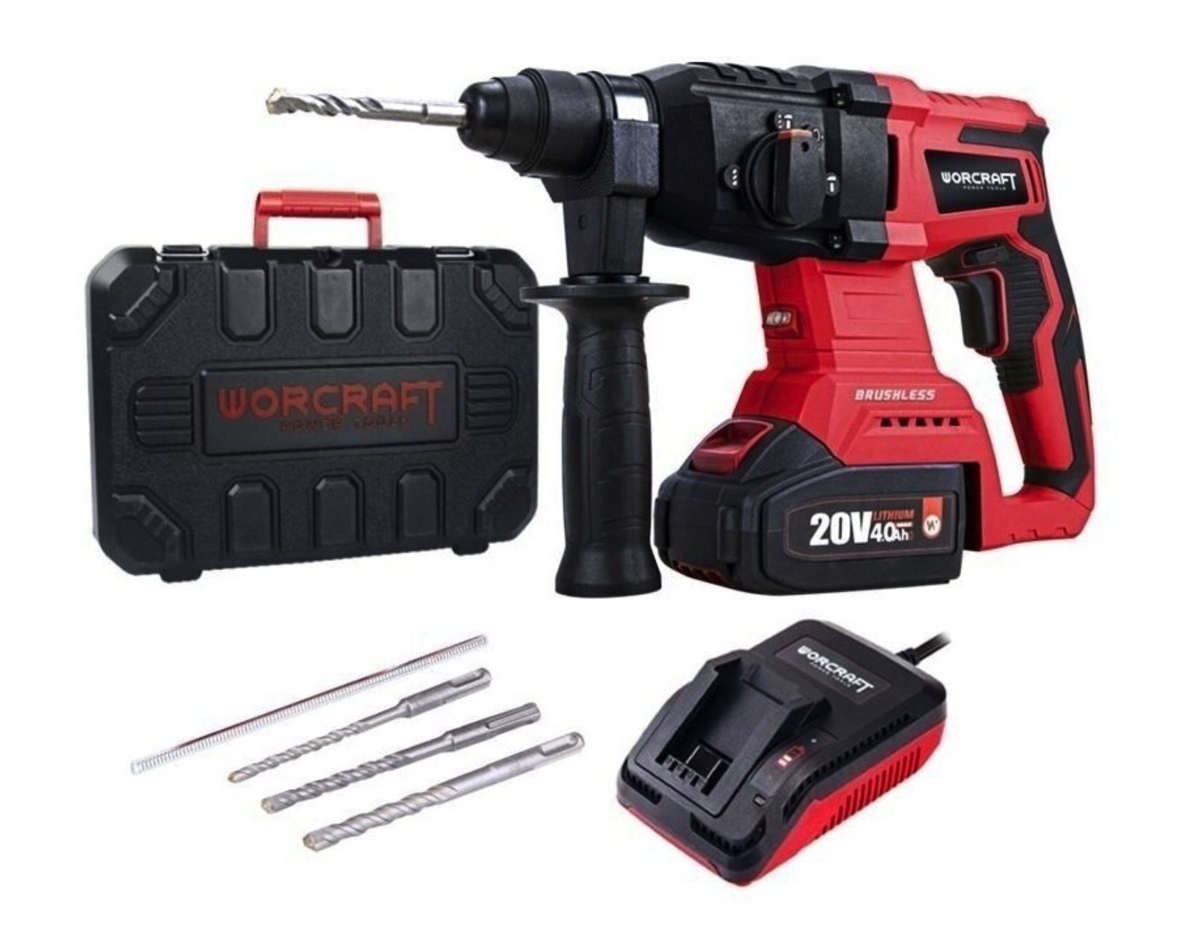 Batteridriven borrhammare  Worcraft CRH-S20LiBAM; 20 V; 3,0 J; 1x4,0 Ah batt. + tillbehör