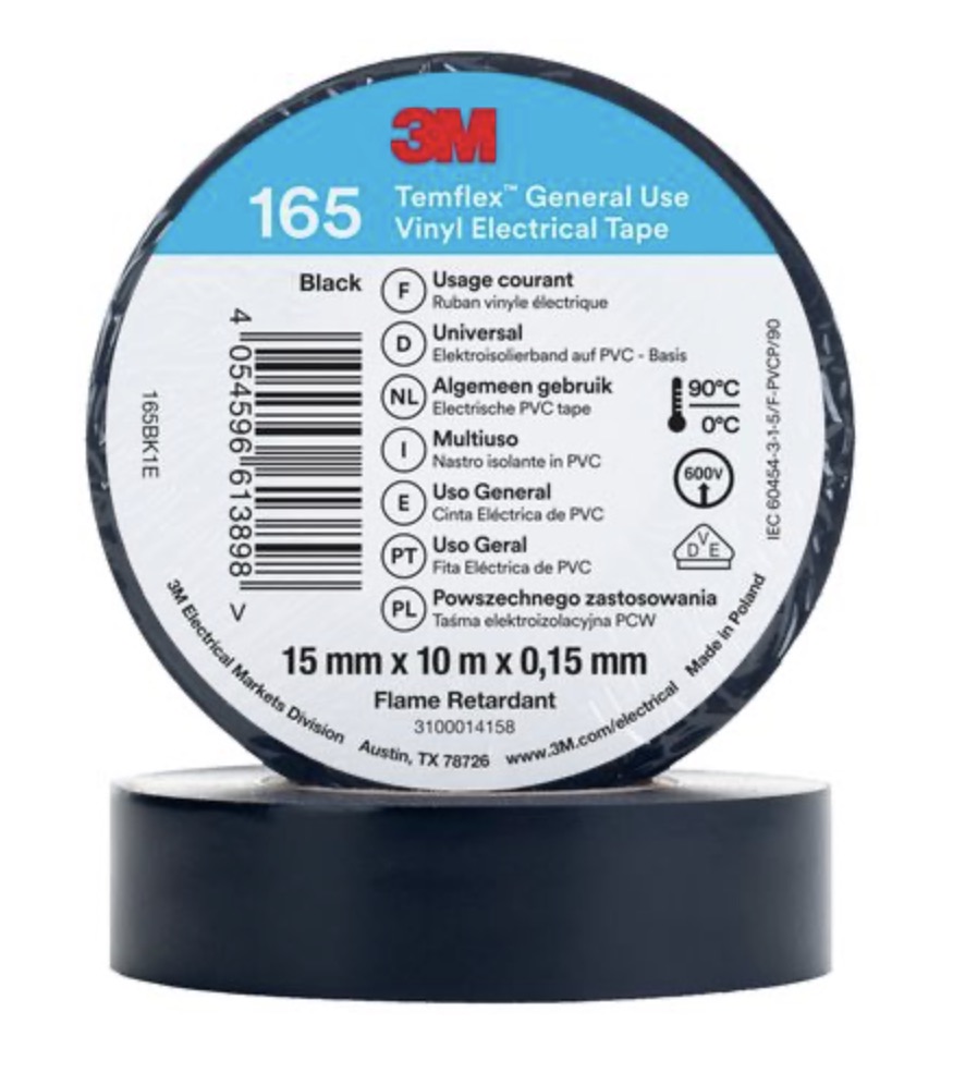 Isoleringstejp 3M Temflex 165; 15 mm; 10 m; svart