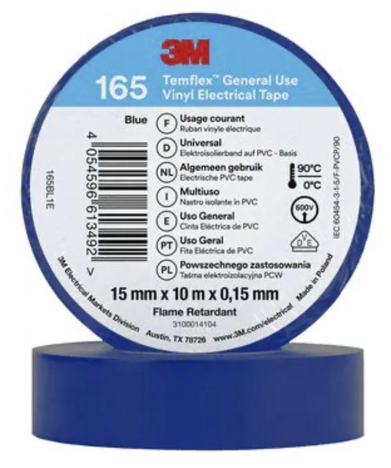 Isoleringstejp 3M Temflex 165; 15 mm; 10 m; blå