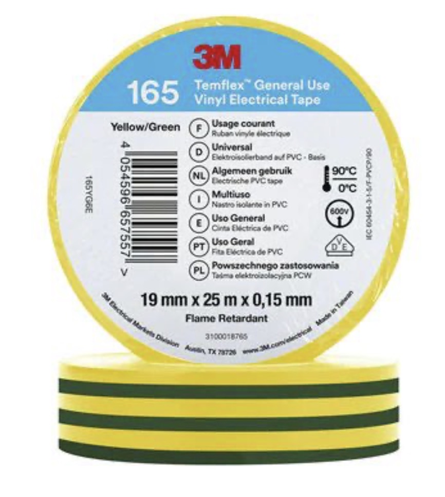 Isoleringstejp 3M Temflex 165; 15 mm; 10 m; žalia; Grön; gul