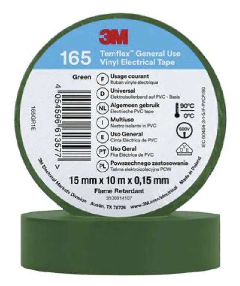 Isoleringstejp 3M Temflex 165; 15 mm; 10 m; Grön