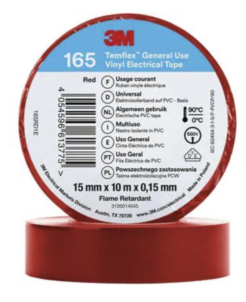 Isoleringstejp 3M Temflex 165; 15 mm; 10 m; röd