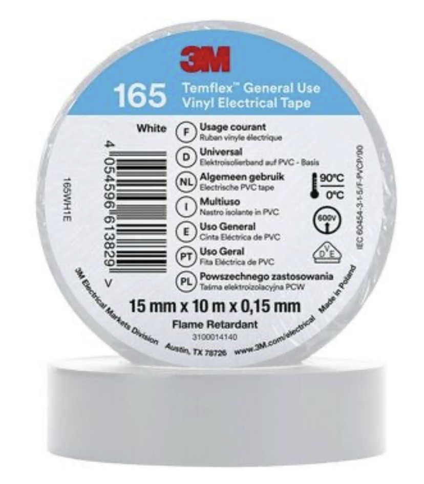 Isoleringstejp 3M Temflex 165; 15 mm; 10 m; vit