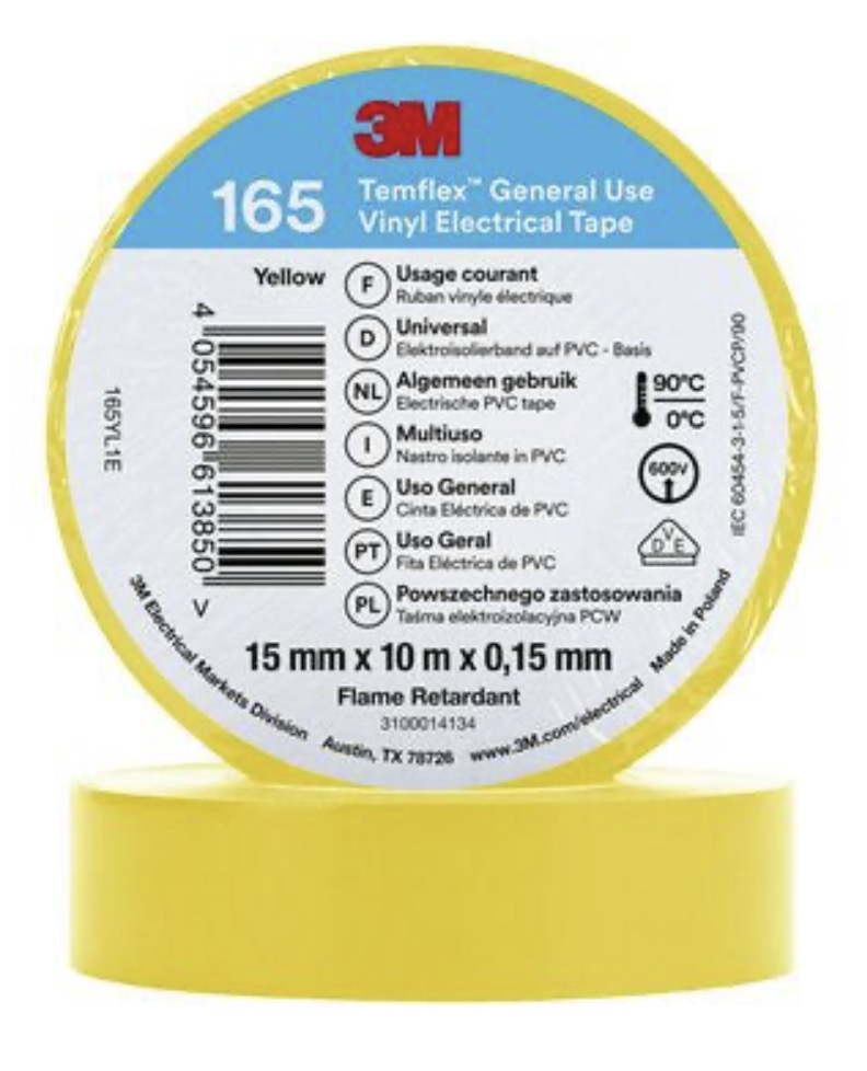 Isoleringstejp 3M Temflex 165; 15 mm; 10 m; gul