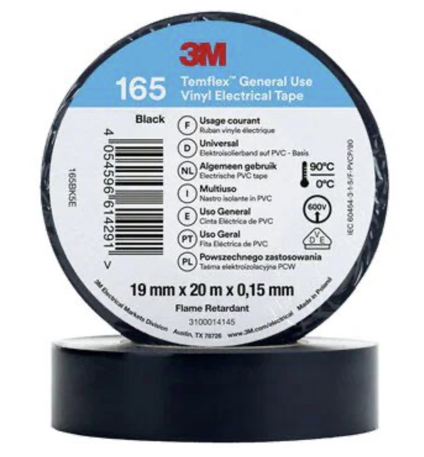 Isoleringstejp 3M Temflex 165; 19 mm; 20 m; svart