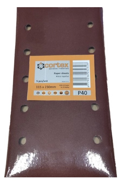 Sandpapper för planslipar Cortex 31416; 115x230 mm; P60; 5 st.