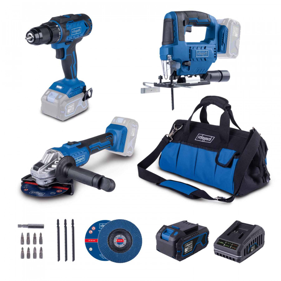 Verktygspaket Scheppach C-JAD-Set L (C-JS220-X + C-AG125-X + C-DD45-X); 20 V; 1x4,0 Ah batt.