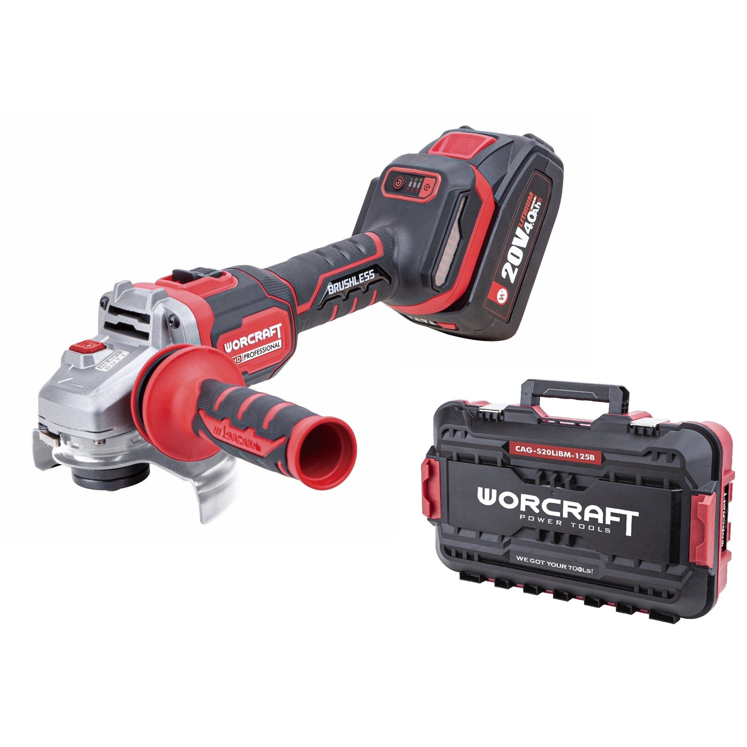 Vinkelslip Worcraft CAGS20LiBM125B; 20 V; 125 mm (utan batteri och laddare)