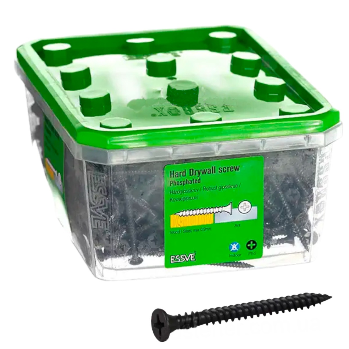 Bandad Hårdgipsskruv för trä/stål, fosfaterad. Essve 550145; 3,9x45 mm; PH2; 900 st.
