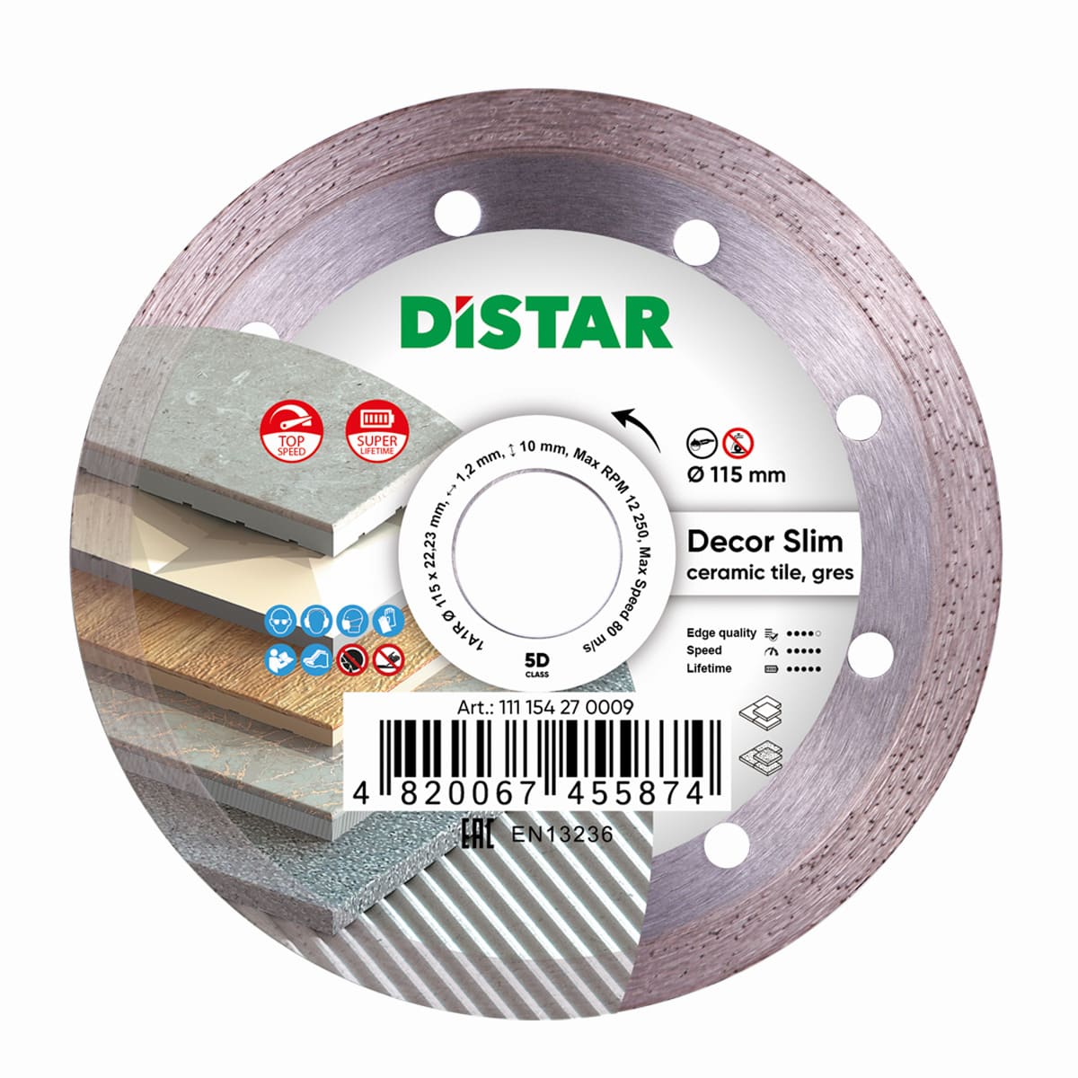 Diamantkapskiva för plattor DISTAR Decor Slim; 115 mm; 22,23 mm; 1,2 mm