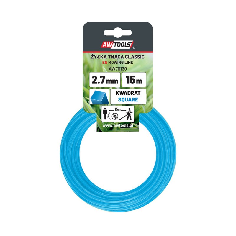 Trimmertråd AWTools AW70129; (2,4 mm/15 m) blå, 4 -kants